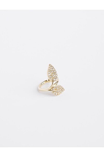 Jimmy Key Altın Rengi Yaprak Figürlü Parlak Kıkırdak Küpesi