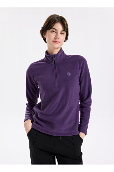 Discovery Expedition D5WL-SWT3302 Mor Fermuarlı Yaka Basic Düz Kadın Polar Sweatshırt