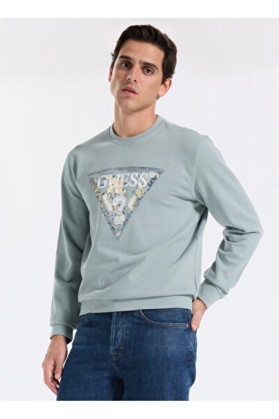 Guess Bisiklet Yaka Mavi Erkek Sweatshırt M5YQ05K68I4-G9L8 Triangle Erkek Sw