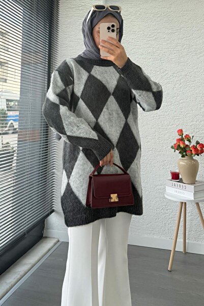 MELEK ARAZ Pulover pentru femei Yumoş Triko cu model Baklava – Gri