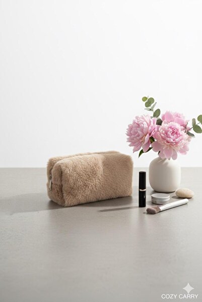 mlio حقيبة مكياج من القطيفة الكريمية للسفر وحقيبة مستحضرات التجميل