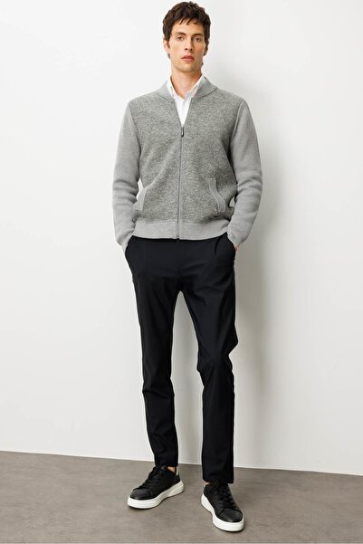 Desen Triko Men's Judge Collar Felt Front Knitwear Coat Smoked