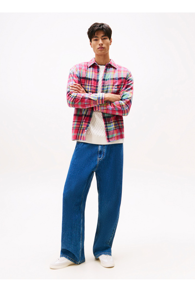 Tommy Jeans Oversized Pembe Çizgili Erkek Gömlek DM0DM22020XI5 TJM UTILITY FL...