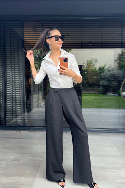 FABB Μαύρη ασύμμετρη λεπτομέρεια παντελόνι palazzo