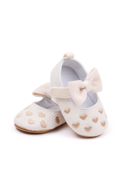 BebeNou Pantofi pentru bebeluși ivory cu inimioare aurii mdbls3076-3-p01