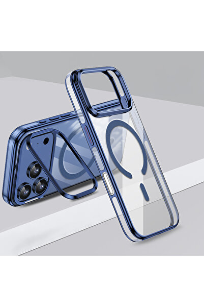 Gpack iPhone 17 Pro Max uyumlu Kılıf Wlons Magsafeli Renkli Çerçeve Standlı Efsane Kapak Mavi