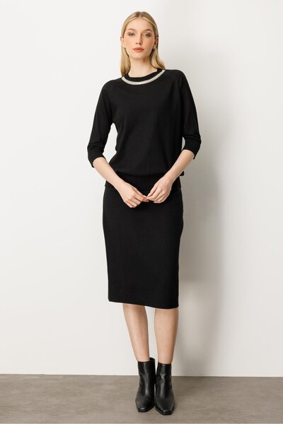 Mutlu Ertan Women's Button Detailed Knitwear Skirt Black 20232