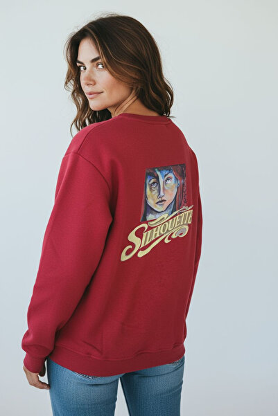 İndos Art kırmızı unisex sweatshirt – arka baskılı özel tasarım