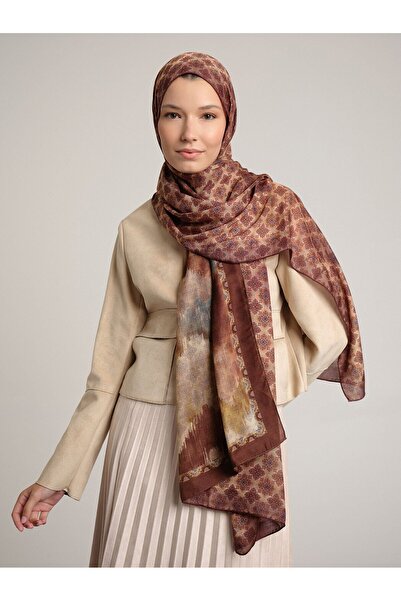 Ayshara Suyolu Ethnic Patterned Double-Sided Shawl - Tan Brown