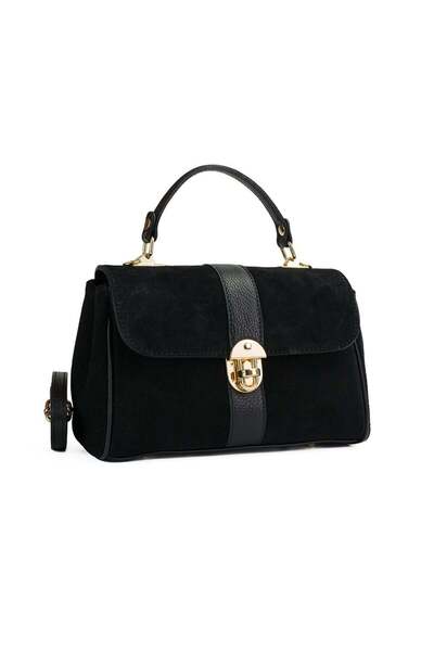 Posete Fagaras Poseta Piele Giulia - Negru Piele Intoarsa, 2 Compartimente, 1...