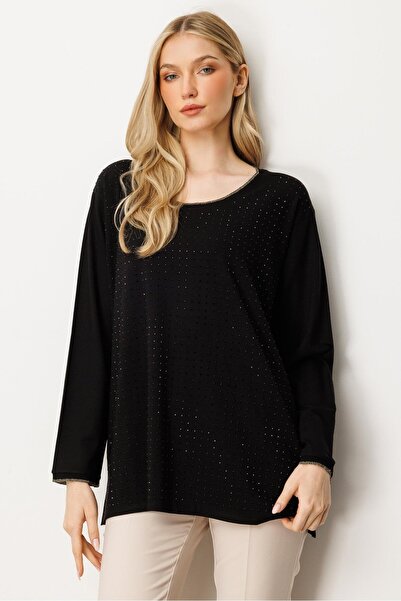 Mutlu Ertan Γυναικεία τετράγωνη πέτρινη μπλούζα μαύρη 30431