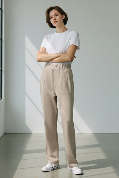 NEWCO Elastik Bel Detaylı Rahat Kesim Kadın Kumaş Pantolon