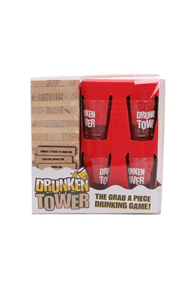 Flippy Jenga Flippy Drinking Game, Wooden Drunkard's Tower, Challenges, Glass Shot Glasses, 19x7x20Cm,+18Years
