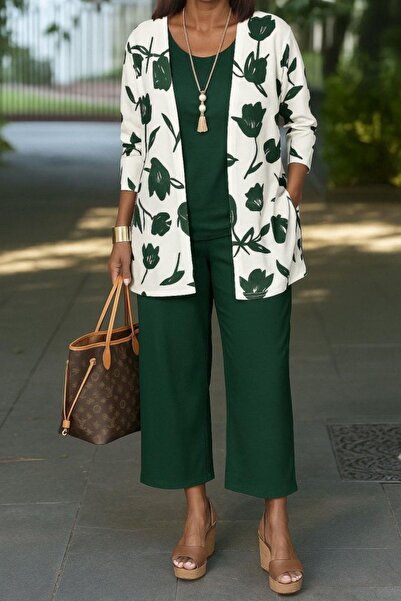 Mossta Ανοιχτό μπροστινό μπλουζάκι Modal Αμάνικο Παντελόνι Σετ 3 τεμαχίων - Π...