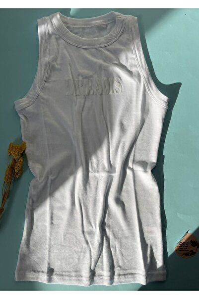 KOTA Kadın Tshirt-Atlet Seti Modal Esnek Kumaş Beyaz Renk Kaşkorse Yazı Desenli