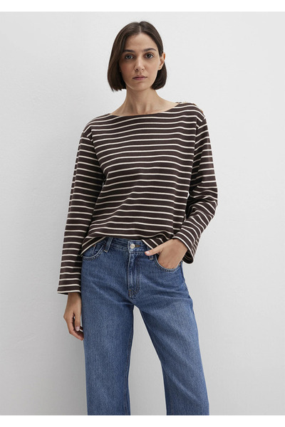 Mavi Кафява блуза с ивици, редовна кройка / нормална кройка 1613597-91190