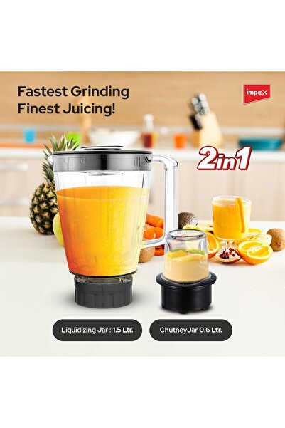 İMPEX 2-in-1 Countertop Blender & Grinder, 600W, 1.5L Glass Jar, 5 Speeds, Pulse, 2-Year Warranty (S