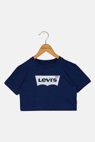 Levi's تي شيرت بأكمام قصيرة وشعار العلامة التجارية للفتيات الصغيرات، أزرق داكن