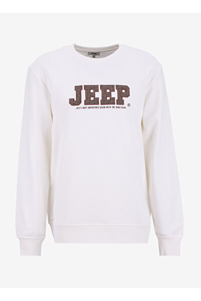 Jeep Bisiklet Yaka Nakışlı Ekru Erkek Sweatshırt J5WM-SWT7571