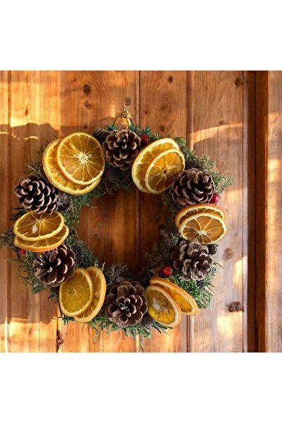 TASARİMECRN Yılbaşı Kapı Süsü Çelengi Canlı Çam Dalı Kurutulmuş Portakal Kozalaklı yılbaşı kapı süsü 30 cm