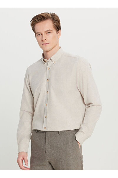 ALTINYILDIZ CLASSICS Slim Fit Button Collar Beige Men's Shirt Ace020261519_Bej