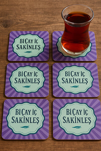 expres hediye حاملات أكواب، مجموعة من 6 حوامل أكواب شاي، حوامل أكواب خشبية