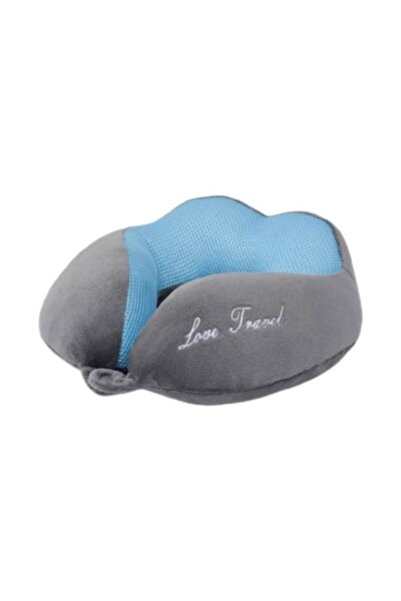 Edman Pernă de călătorie și gât Essential U1, include mască pentru ochi și dopuri de urechi, 30x30x9 cm, Gri/Albastru