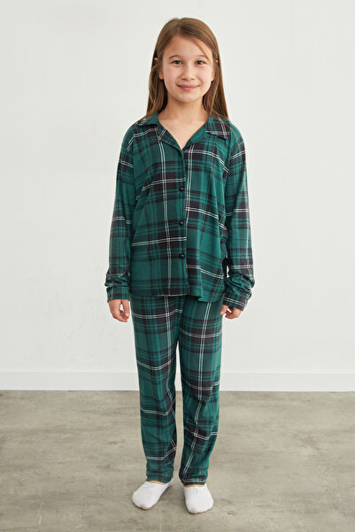 Fulla Moda Σετ πιτζάμες για κορίτσια με καρό σχέδιο από σουέτ
