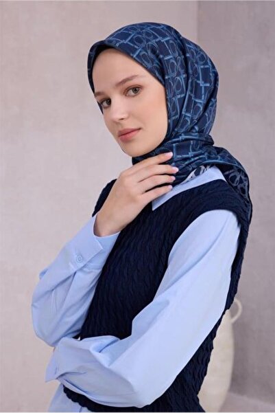 Belli Tivil Pure Silk Scarf 4214 - 82 Μοτίβο ζώνης σε μπλε ναυτικό