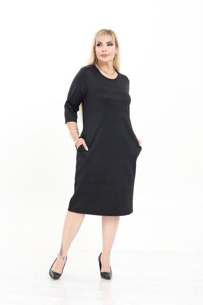 modayız Double Pocket Patterned Stretchy Winter Plus Size Midi Dress 25B-2722