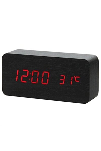 Edman red LED digital desk clock with thermometer, alarm, voice control, 15x7x4 cm, black