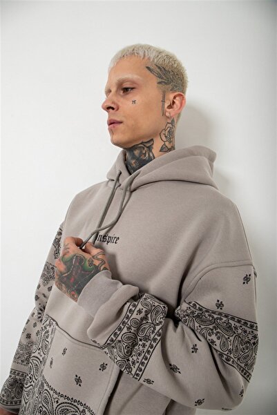 Machinist oversized Inspire με τύπωμα με κουκούλα Φούτερ ICE GREY