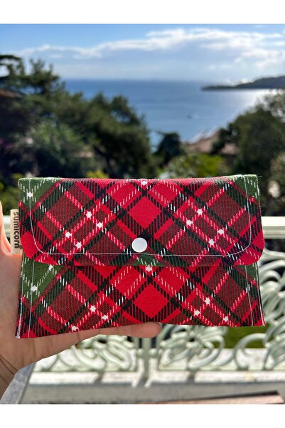 sumicorn Yılbaşı Desenli Keten Yıkanabilir Çıtçıt Detaylı Ped Çantası, Mini C...