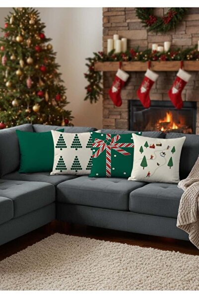 Markaev New Year Christmas Themed 4-Piece Throw Pillow Cover Set 1042