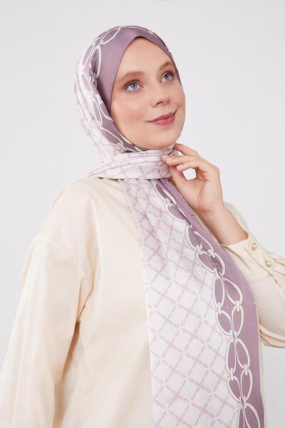 Levidor Violet Square Chain Patterned Brand Shawl