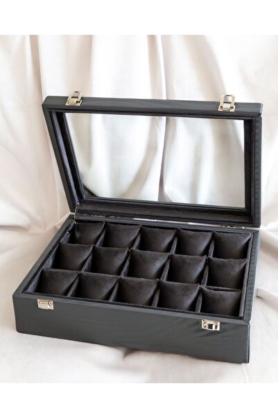 Shansora Design 15'li Gri Renk Saat Kutusu, Suni Deri Kaplamalı, Özel Üretim, El Yapımı