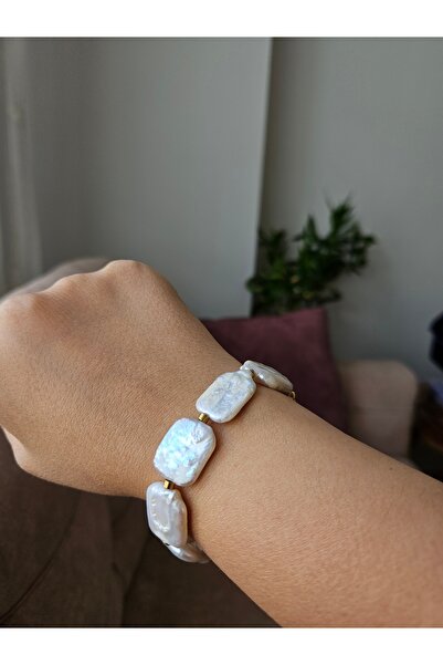 İNCİORA JEWELRY GERÇEK BAROK İNCİ BİLEKLİK DİKDÖRTGEN şekilli Hematit Taşlı