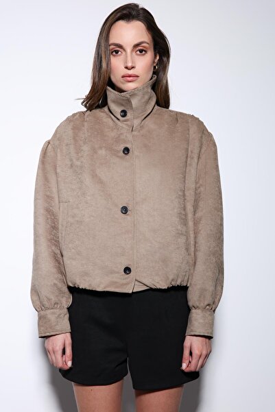 Antioch Beige Suede Look Bomber Women's Jacket