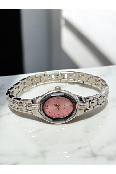 MAC CENTER Pinterest Pink Color Crystal Glass Steel Cord Women Wristwatch