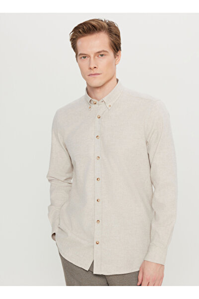 ALTINYILDIZ CLASSICS Slim Fit Button Collar Beige Men's Shirt Ace020261519_Bej