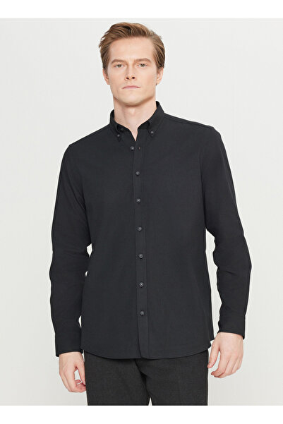 ALTINYILDIZ CLASSICS Cămașă neagră pentru bărbați cu guler cu slim fit nasturi ACE020261519_SYH