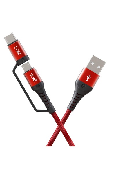 BOAT Deuce 300 2 in 1 Type-C & Micro USB, 1.5m Length Tangle-Free, Fast Charging Cable