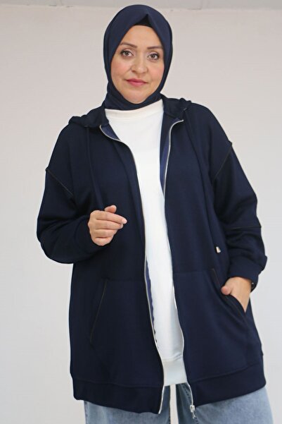 Eslina 43072 Plus Size Waterport Piped Modal Jacket - Navy Blue