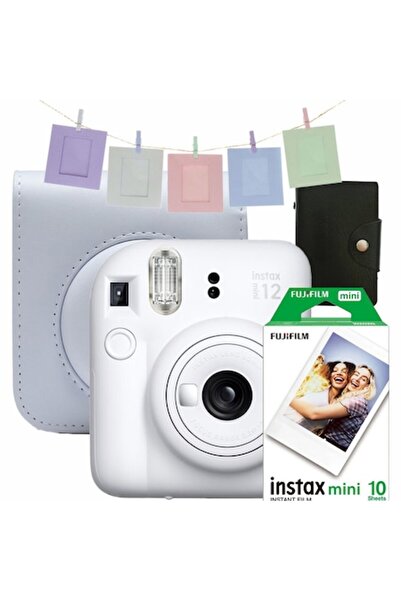 Fujifilm Instant Camera Instax Mini 12 Clay White + Bag, Album, Color Frames, Film 1x10