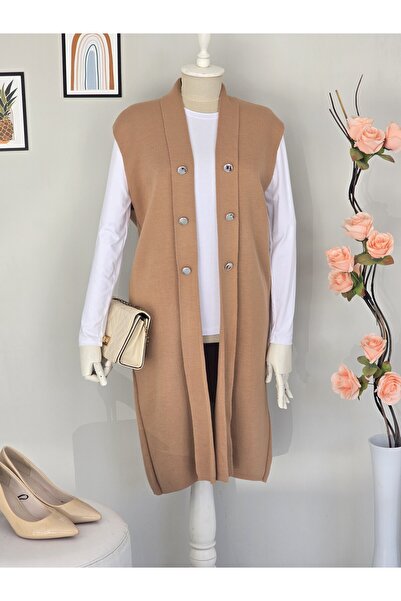 ENDAMIM Solid Color Long Knit Vest with Button Detail
