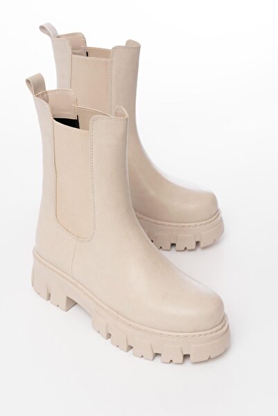 Aymood Fz-299 Beige High-Top Elastic Daily Women's Boots