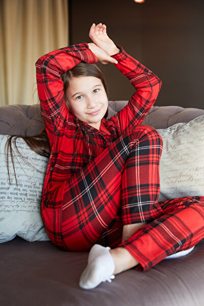 Fulla Moda Set de pijamale pentru fete din piele intoarsa cu model carouri