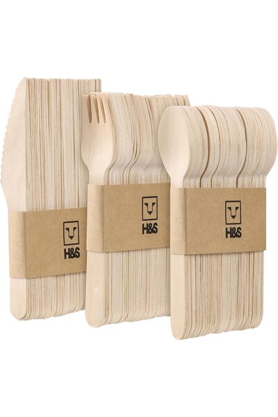 BELLA Bath&Soap Set of 150 disposable cutlery , 150 pcs,, Forks, Knives, Spoons, Wooden