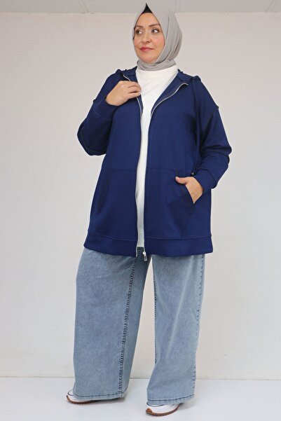 Eslina 43072 Plus Size Waterport Piped Modal Jacket - Indigo