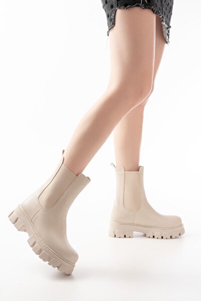 Aymood Fz-299 Beige High-Top Elastic Daily Women's Boots